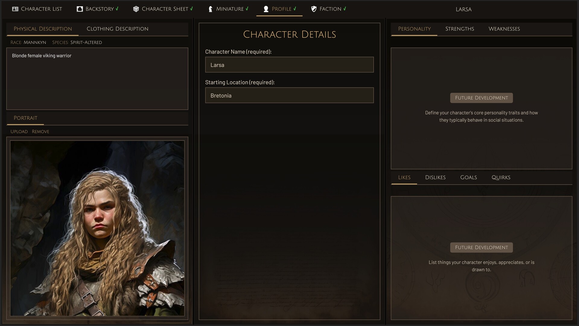 Character Creation & Portrait