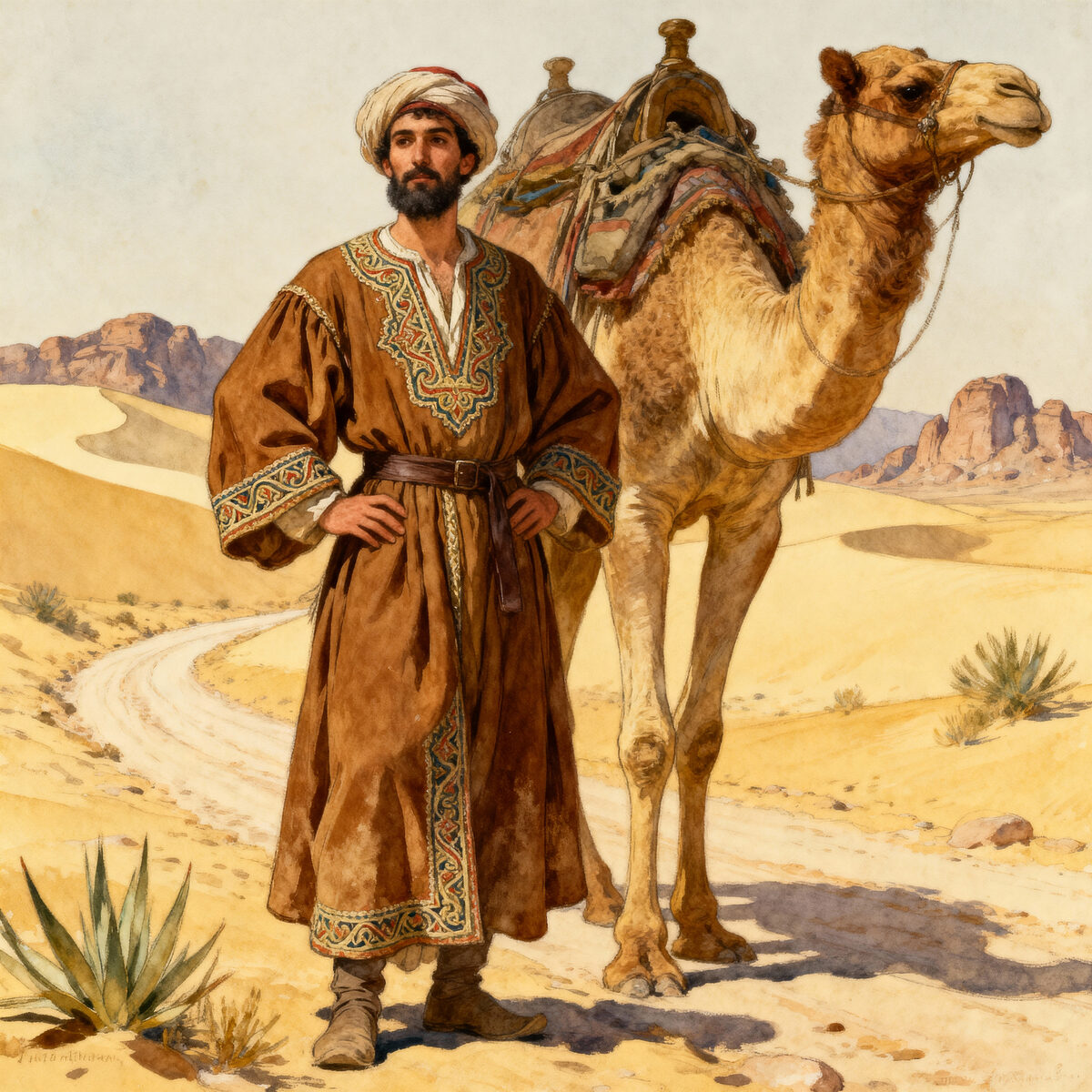 Traveler Camel Rocky Desert Road