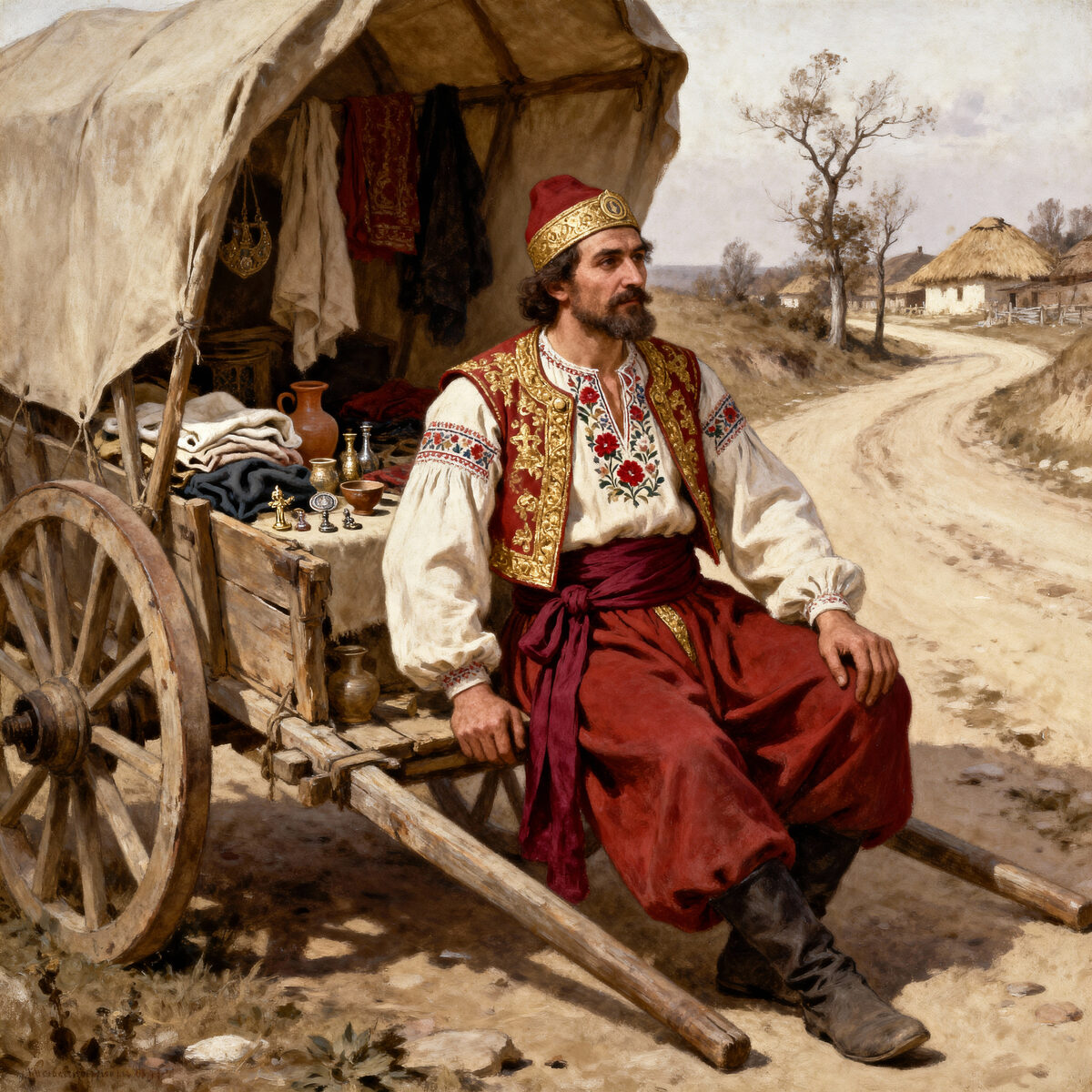 Traveling Merchant Cart Rural Road Village